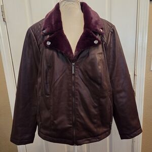 Dennis Bosso Faux Leather Jacket 1X Purple Quilt Pattern Moto New No Tags QVC *